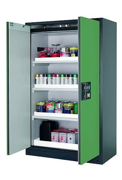 asecos Sicherheitsschrank Q-CLASSIC-90, Q90.195.120 in resedagrün RAL 6011 mit 3x Wannenboden Standard (Polypropylen), 30001-048-30013