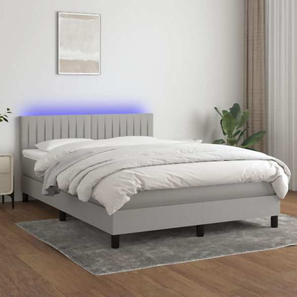 vidaXL Boxspringbett mit Matratze & LED Hellgrau 140x200 cm Stoff, 3133317