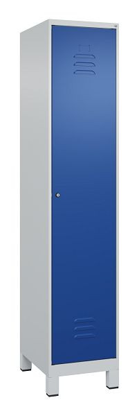 C+P Umkleidespind Classic PLUS mit Mitteltrennwand, Füße, 1950x400x500mm, 7035/5010, Zylinderschloss, 080010-12F S10021