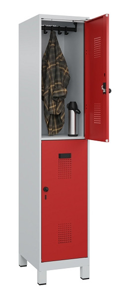C+P Doppelstöckiger Spind Evolo PLUS, mit Füßen, 2 Fächer, 1950x400x500mm, 7035, Frontfarbe RAL 3000 feuerrot, Drehriegel, 049310-12 S10003