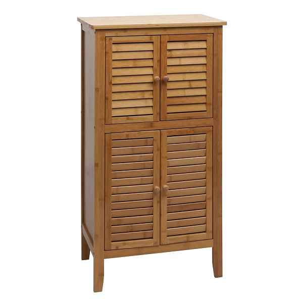 Mendler Badezimmerschrank HWC-B18, Regal Kommode, 4 Türen Bambus 100x50x30cm, 86669