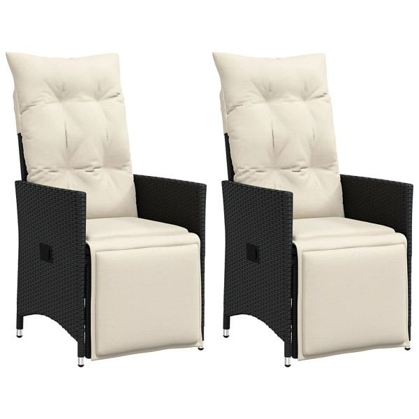 vidaXL Gartensessel mit Kissen 2 Stück Verstellbar Schwarz Poly Rattan, 365666