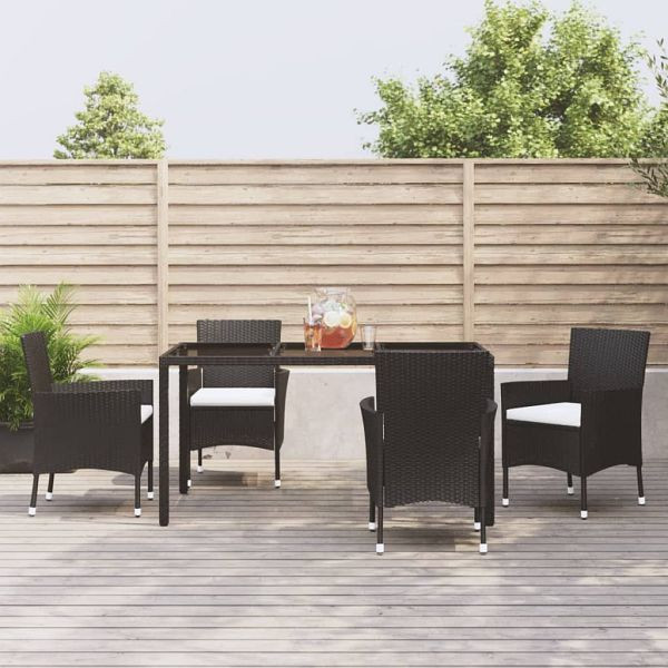 vidaXL 5-teilig Garten-Essgruppe mit Kissen Schwarz Poly Rattan, 3187318