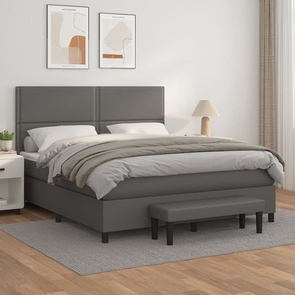 vidaXL Boxspringbett mit Matratze Grau 180x200 cm Kunstleder, 3137621