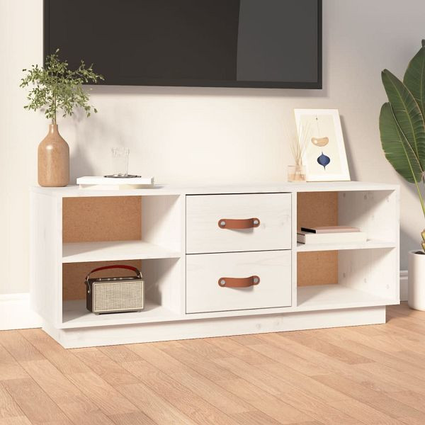 vidaXL TV-Schrank Weiß 100x34x40 cm Massivholz Kiefer, 818226