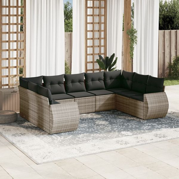 vidaXL 9-teilig Garten-Sofagarnitur mit Kissen Grau Poly Rattan, 3254137