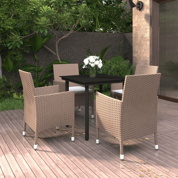 vidaXL 5-teilig Garten-Essgruppe mit Auflagen Poly Rattan und Schwarz, 3099704