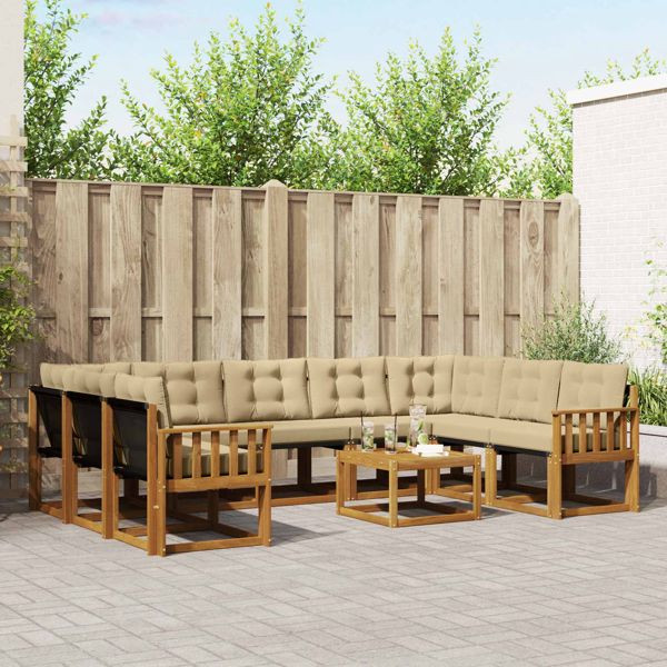 vidaXL Outdoor-Sofagarnitur 10-teilig Natur und Beige Massivholz Akazie, 3369072