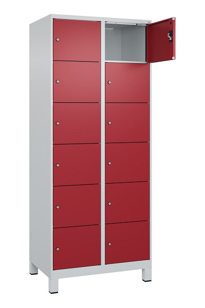 C+P Schließfachschrank Evolo PLUS, mit Füßen, 12 Fächer, 1950x800x500mm, 7035/3, Frontfarbe RAL 3003 Rubinrot, 049010-226 S10004