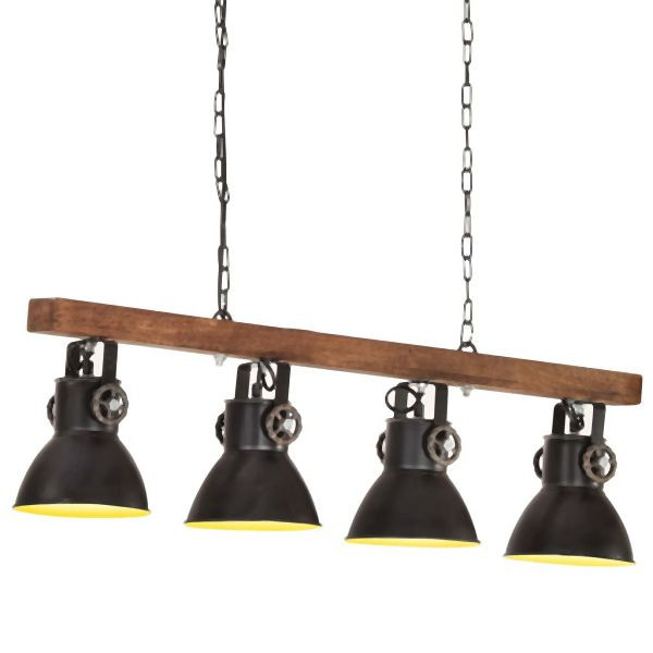 vidaXL Deckenlampe Industriestil Schwarz E27 Mangoholz, 320523
