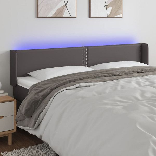 vidaXL LED Kopfteil Grau 183x16x78/88 cm Kunstleder, 3123202