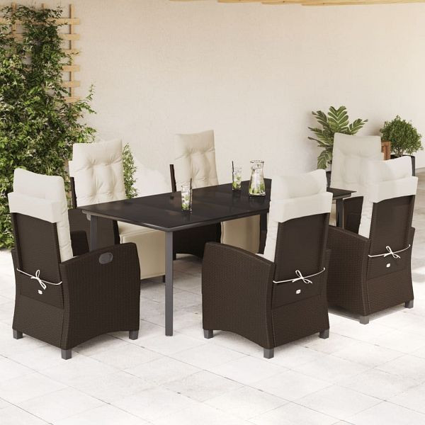 vidaXL 7-teilig Garten-Essgruppe mit Kissen Braun Poly Rattan, 3212986