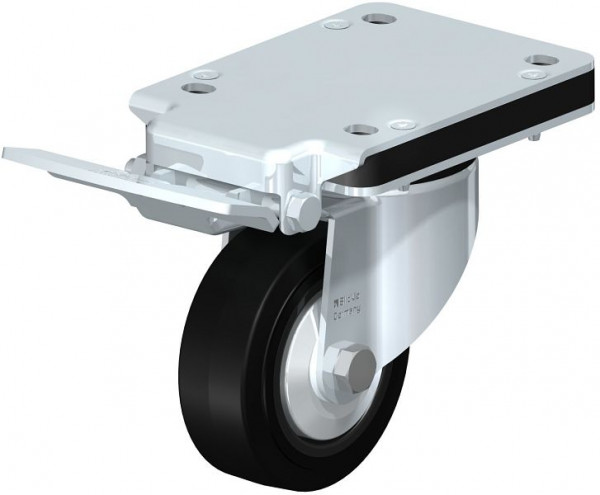 Blickle LK-POEV 100K-3-IS-FA Stahlblech-Lenkrolle, mittelschwere Ausführung, mit Anschraubplatte & Feststeller, Elastik-Vollgummi, Schwarz, 851052