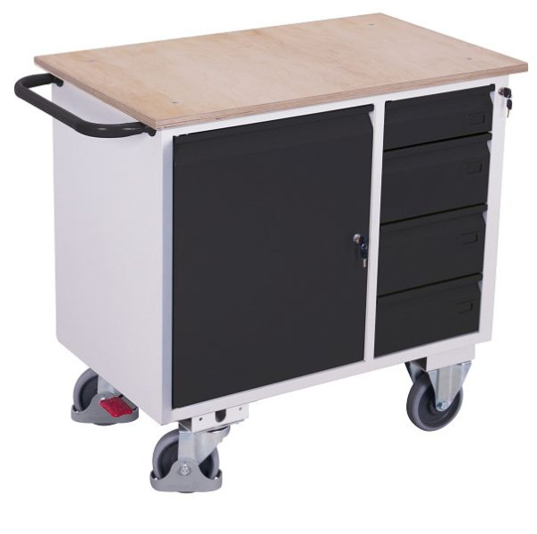 VARIOfit Werkstattwagen mit 4 Schubladen, Außenmaße: 1.110 x 600 x 960 mm, RAL 7016 anthrazitgrau, sw-985.000/AG