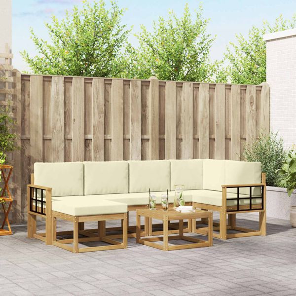 vidaXL Outdoor-Sofagarnitur 7-teilig Weiß und Creme Massivholz Akazie, 3387919