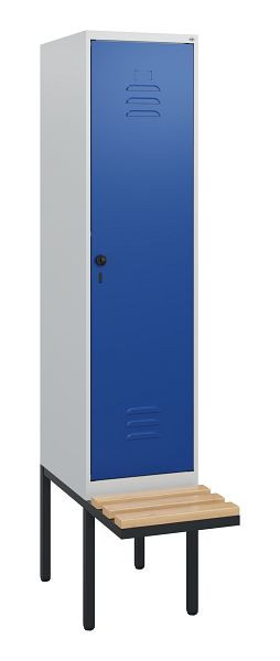 C+P Umkleidespind Classic PLUS, 1950x400x815mm, 7035/5010, Drehriegel, Buche-Sitzleisten, 0800405-12 S10003