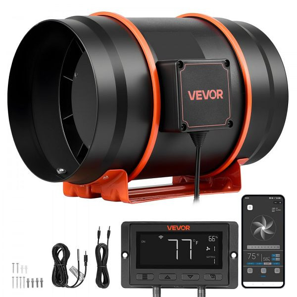 VEVOR 203mm Regelbarer Rohrventilator, 1372m³/h, PWM & App-Steuerung, 10 Stufen Timer, EC-Motor, für Gewächshaus/Keller, XLGDFSEC8YCPW5AL9001V2