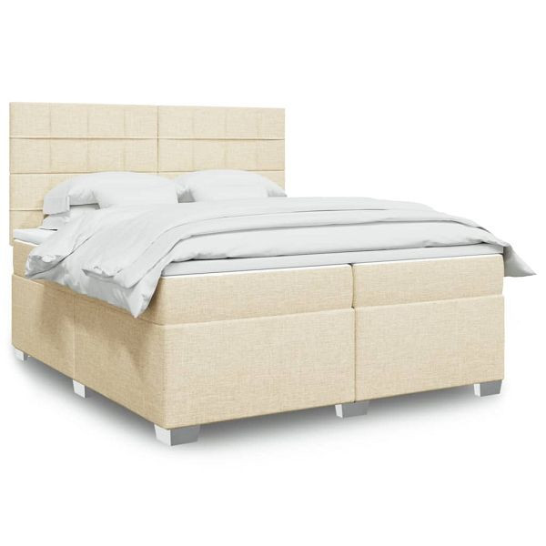 vidaXL Boxspringbett mit Matratze Creme 200x200 cm Stoff, 3292900