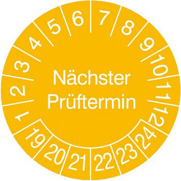 SafetyMarking Prüfplakette - mit Jahresfarbe, Nächster Prüftermin, Prüfzeitraum: 19-24, Ø 2 cm, Folie, selbstklebend, VE: 500 Stück/Rolle, 31.3711-19-24