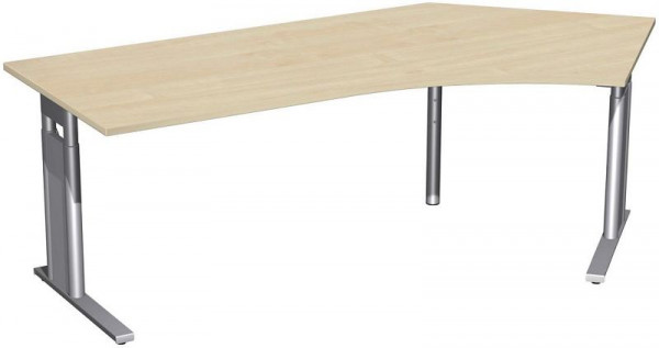 geramöbel Schreibtisch 135° rechts höhenverstellbar, C Fuß Blende optional, 2166x1130x680-820, Ahorn/Silber, N-647316-AS