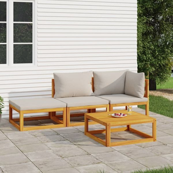 vidaXL 4-teilig Garten-Lounge-Set mit Hellgrauen Kissen Massivholz, 3155304