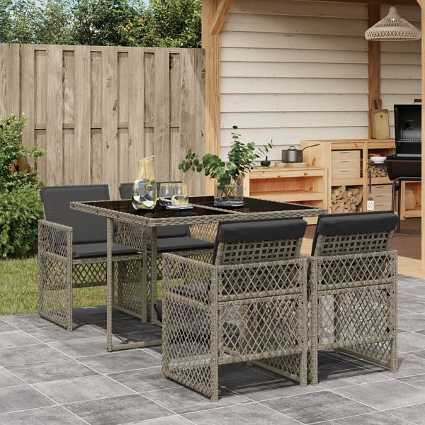 vidaXL 5-teilig Garten-Essgruppe mit Kissen Grau Poly Rattan, 3210716