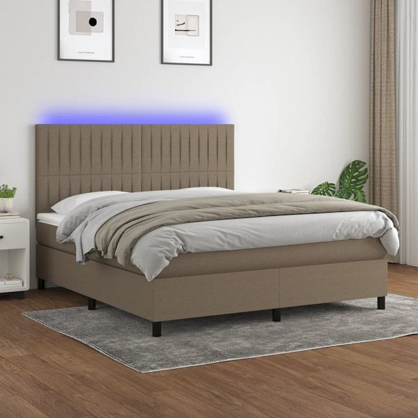 vidaXL Boxspringbett mit Matratze & LED Taupe 160x200 cm Stoff, 3135049