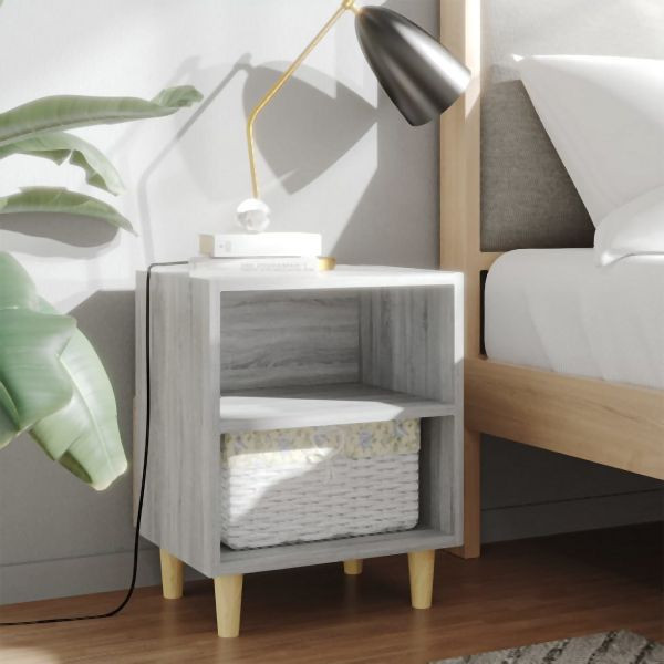 vidaXL Nachttische mit Massivholz-Beinen 2 Stück Grau Sonoma 40x30x50cm, 813101