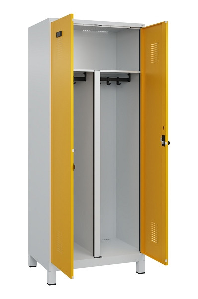 C+P PSA Schwarz-Weiß-Spind Evolo PLUS, mit Füßen, 2 Abteile, 1950x800x500mm, 70, Frontfarbe RAL 1004 Goldgelb, Drehriegel, 049012-22P S10000