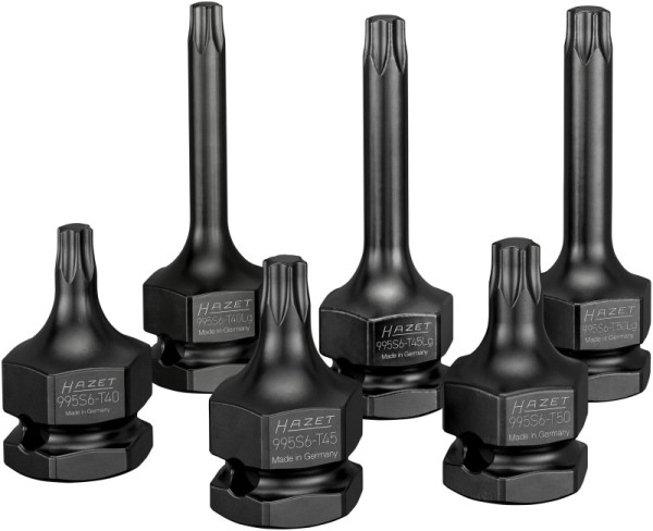 Hazet Schlag-, Maschinenschrauber Schraubendreher-Steckschlüsseleinsatz Satz, 6-teilig, T40, T45, T50, 995S6/6