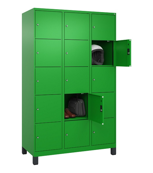 C+P Schließfachschrank Evolo PLUS, mit Füßen, 15 Fächer, 1950x1200x500mm, 6037/6037 Reingrün, 049010-325 S10026