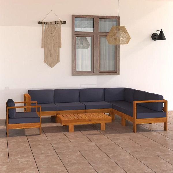 vidaXL 8-teilig Garten-Lounge-Set mit Dunkelgrauen Auflagen Akazienholz, 3057957