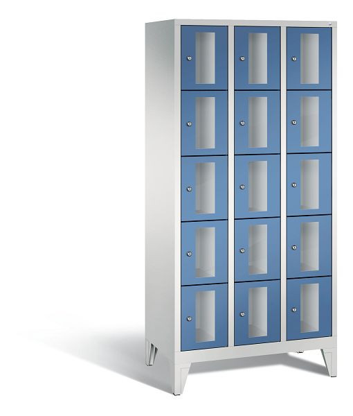 C+P Schließfachschrank Classic, 15 Fächer, H1850xB900xT500 mm, Grau/Fernblau, 8010A305 S10028