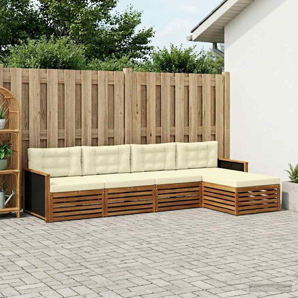 vidaXL Outdoor-Sofagarnitur mit Kissen 5-teilig Natur und Creme Polyester, 3383223