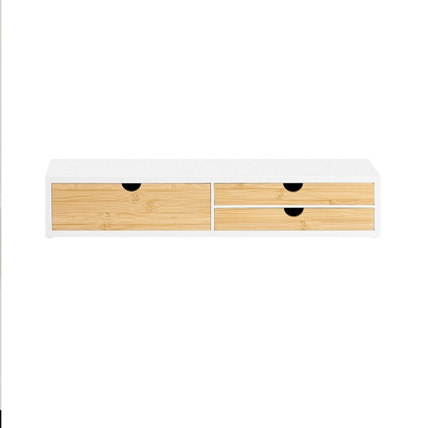 SoBuy Bildschirmerhöhung mit 3 Schubladen Holzfarbe 60x22x11 cm, Modern, BBF11-WN