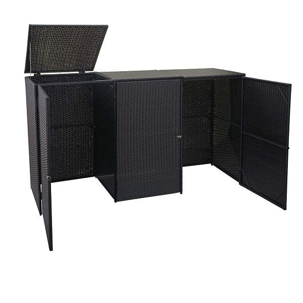 Mendler 3er-Mülltonnenverkleidung HWC-E25, Mülltonnenbox Mülltonnenabdeckung, Poly-Rattan 3x120l, schwarz, 65260+65261