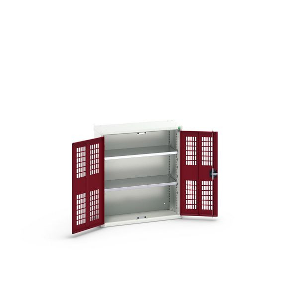 bott verso Flügeltürschrank mit Belüftung, mit 2 Fachböden, BxTxH: 800 x 350 x 900 mm, Lichtgrau / Purpurrot, 16926731.24