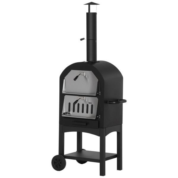 Outsunny Pizzaofen Outdoor Grillofen mit Schornstein Zubehör 3-Tier für BBQ, 846-085