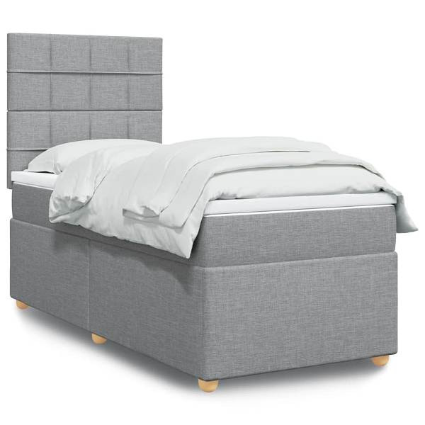 vidaXL Boxspringbett mit Matratze Hellgrau 90x190 cm Stoff, 3293435