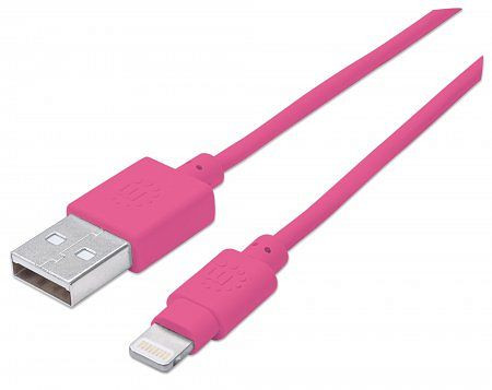 MANHATTAN iLynk Lightning auf USB Kabel für iPad/iPhone/iPod, A-Stecker / Lightning-Stecker, 15 cm, pink, 394420