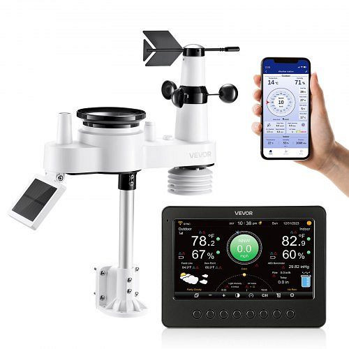 VEVOR 7-in-1 WLAN-Wetterstation, 7" TFT-Display, solarbetriebener Außensensor, Wettervorhersage, Wind, Temp., Luftfeuchte, TYNQXZWIFI75YOYUJ001V2
