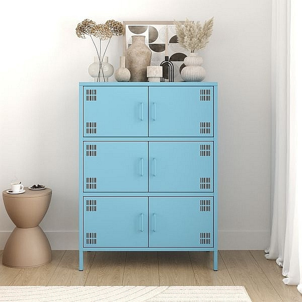 Mades Metall Möbel Pera9, Sideboard 6 Türen - 80,5 x 40 x 109,5 cm Blau, 152.68.10.108.03