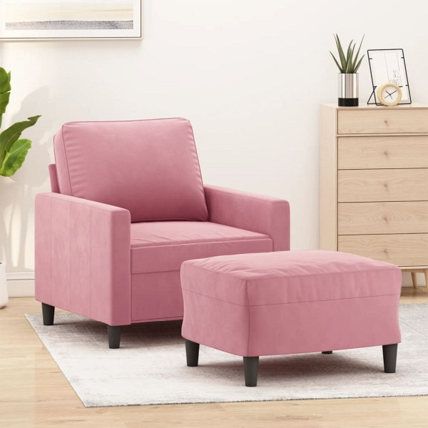 vidaXL Sessel mit Hocker Rosa 60 cm Samt, Füllung: Schaumstoff, 3201048