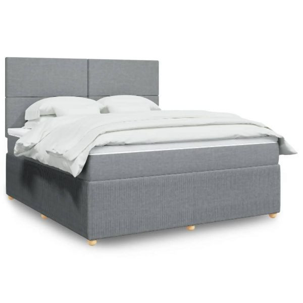 vidaXL Boxspringbett mit Matratze Hellgrau 180x200 cm Stoff, 3294428