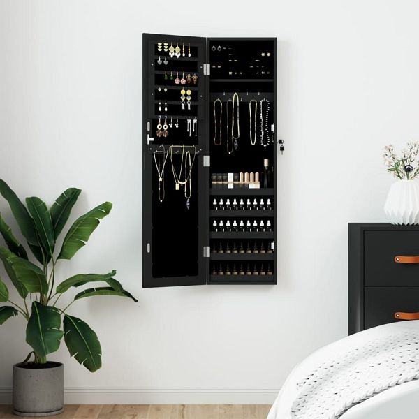 vidaXL Schmuckschrank mit Spiegel Wandmontage Schwarz 30x8,5x106 cm, 353215