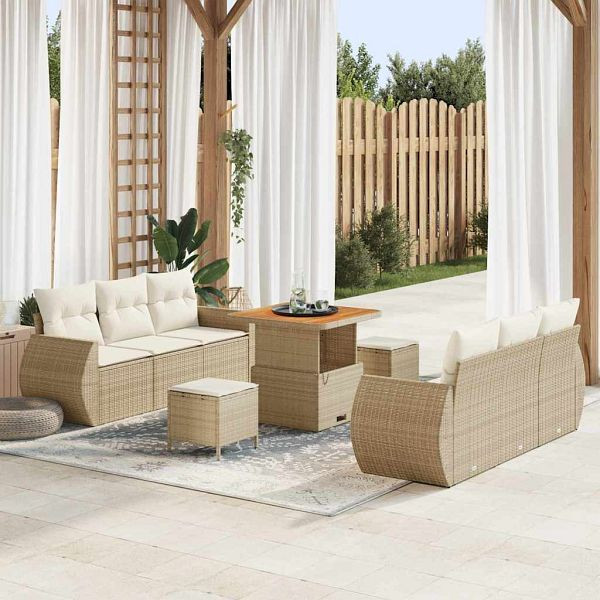 vidaXL Garten-Sofa-Set 9-teilig Beige und Creme 80 x 80 x 71 cm, 3363776