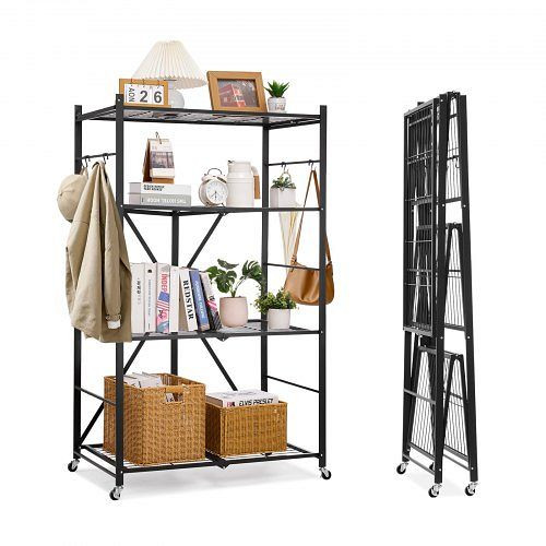 VEVOR 4 Etagen Klappregal mit Rädern, 53x91x152 cm, Schwerlast, montagefrei, Metall, schwarz, für Garage/Küche/Keller, YDKZDHJHS4C2H57U9001V0