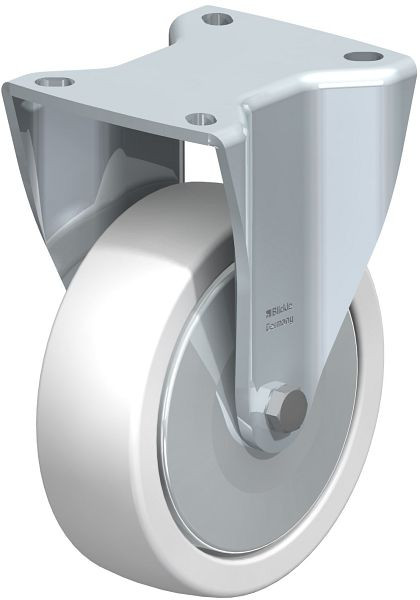 Blickle BH-SPO 125K-1-FA Stahlblech-Bockrolle, Schwerlast-Ausführung, mit Anschraubplatte, Polyamid, Weiß, 377598