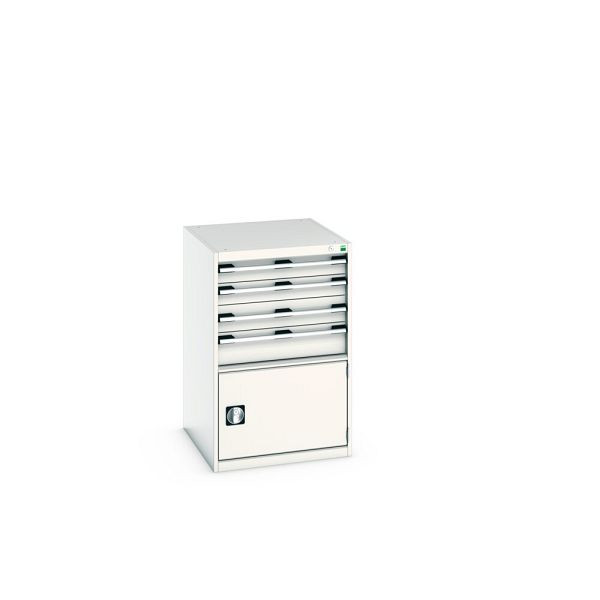 bott cubio Schubladenschrank bestückt, mit 4 Schubladen, Tür, BxTxH: 650x750x1000mm, RAL 7035/7035, Lichtgrau, 40027023.16V