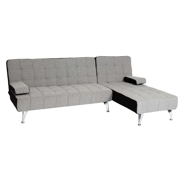 Mendler Schlafsofa HWC-K22, Couch Ecksofa Sofa, Liegefläche links/rechts Schlaffunktion, Stoff/Textil hellgrau, schwarz, 89563+89730